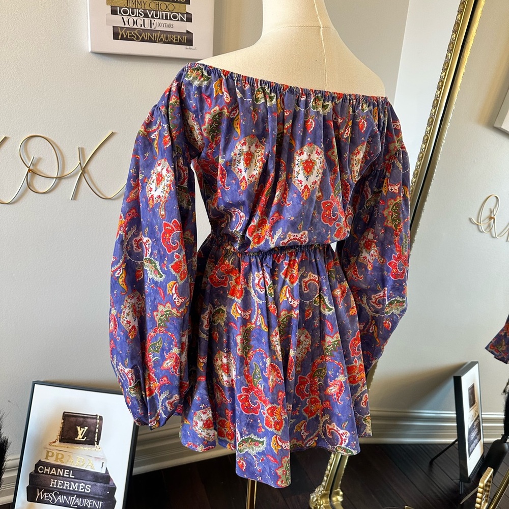 Caroline Constas Red and Violet Floral Paisley Dress